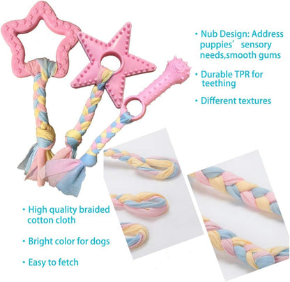 Volacopets Puppy Toys for Teething, Puppy Chew Toys for Small Dogs, Crinkle Dog Toys Small Breed Boredom and Stimulating, Dog Toys for Small Dogs, Pink, 5-Pack4