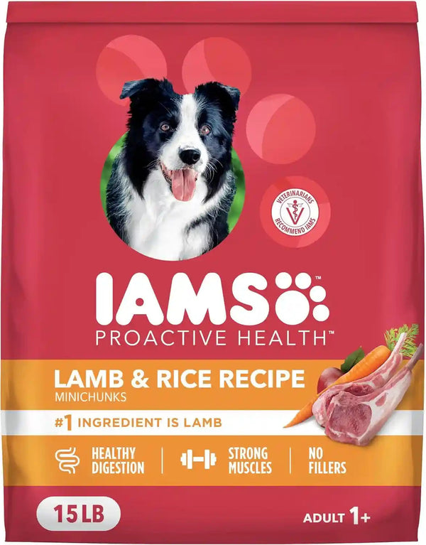 IAMS Proactive Health Minichunks Dry Dog Food, Lamb & Rice, 15 Lb | Real Lamb #1 Ingredient, Omega-6 Fatty Acids for Skin & Coat, Natural Fiber & Prebiotics, No Fillers or Artificial Flavors1