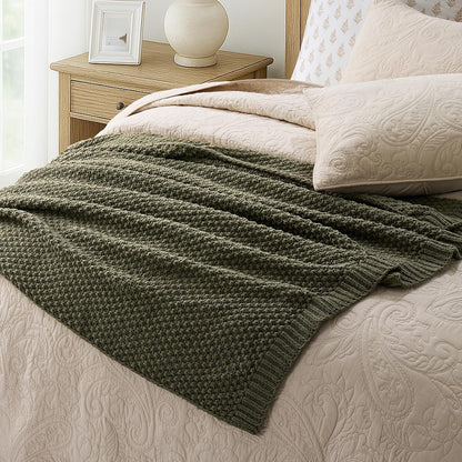 HOME Chunky Chenille Knit Throw Blanket, 50 X 60, Olive Green | Sculpted Moss Stitch, Chic Modern Farmhouse, All-Season Warmth, OEKO-TEX® Certified, Elegant Blanket for Couch, Bed, Sofa4