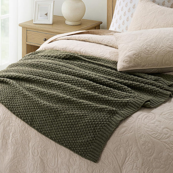 HOME Chunky Chenille Knit Throw Blanket, 50 X 60, Olive Green | Sculpted Moss Stitch, Chic Modern Farmhouse, All-Season Warmth, OEKO-TEX® Certified, Elegant Blanket for Couch, Bed, Sofa4