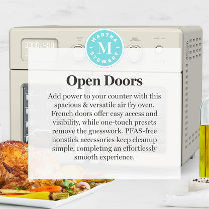 French Door Air Fryer Toaster & Convection Oven 34QT, Linen | 12-In-1 Countertop Oven, Bake, Broil, Roast, Fits 12” Pizza, Dehydrate, Air Fry Basket, Oven Rack, Rotisserie, Cream White12