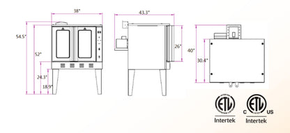 38" Freestanding Commercial Full-Size Gas Convection Oven with (13) Position Rack Guides Buffet Catering | (3) Burners, 54,000 Btus | 38.15"W X 40.12"D X 54.5"H, Stainless Steel, 120V3