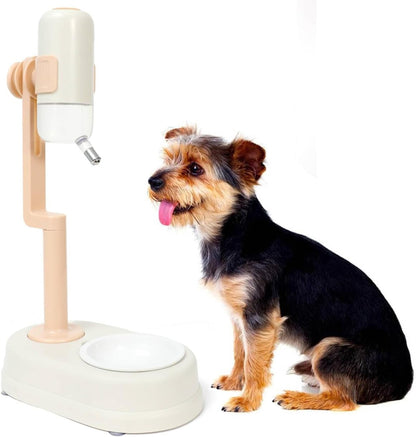 Pet Standing Water Dispenser Cat Dog Standing Ceramic Bowl Automatically Feeding Water Height Adjustable Detachable Pole (Pink-White, Large)1