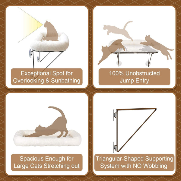 Zakkart Cat Window Perch - 100% Metal Supported from below - Comes with Warm Spacious Pet Bed - Cat Window Hammock for Large Cats & Kittens - for Sunbathing, Napping & Overlooking (White)5