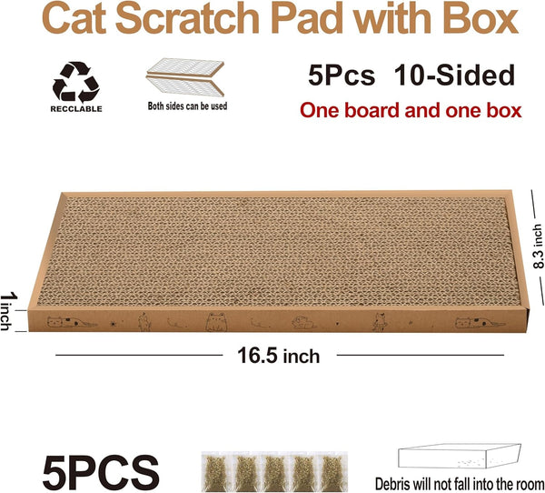 Cat Scratcher Cardboard with Box Durable Corrugate Scratching Kitty Sofa Lounge Bed Reversible Catnip Included for Indoor Cats, Cat Scratching Pad, Cat Post, Double-Sided Design, Large (Box,5Pcs)3