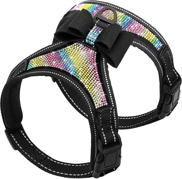 Beirui Rhinestone Dog Harness with Sparkly Bow Tie, Black,S,Chest 11-14" | Reflective Bling Nylon, Soft Fleece Padded, for Small Large Dogs Walking Party Wedding7