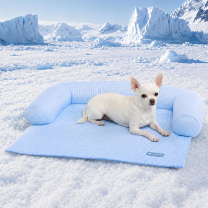 Spark Paws Cooling Couch Cover Dog Bed, Furniture Protector Mat, Non-Toxic Washable Pet Cooling Pad for Large & Small Dog - Hearts Blue - Size M10
