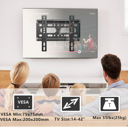 Fixed TV Wall Mount for 14-42" Flat Screen Tvs, Small Wall Mount TV Bracket Fit 19 24 28 32 35 39 40 Inch, VESA up to 200X200Mm 55Lbs Max Load, Easy Install Low Profile Monitor Mount Bracket2