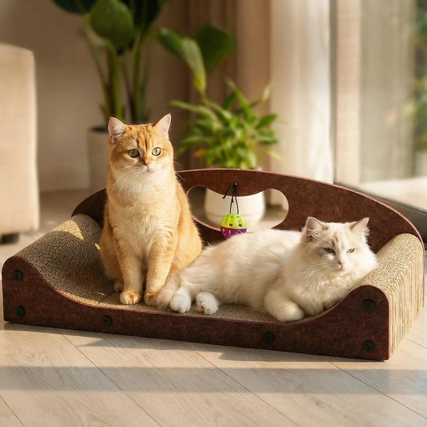 26" Cat Scratcher Bed, Large Scratcher Couch for Indoor Cats, Cardboard Scratcher Sofa, Durable Scratch Pad with Ball, Furniture Protector (Brown, Large)1