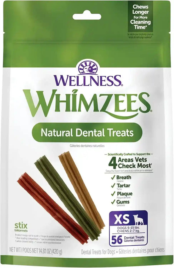 Whimzees Wellness Stix Natural Dog Dental Treat, Chews, Freshens Breath, Medium Size Sticks, 14.81 Oz Bag, 14 Count10