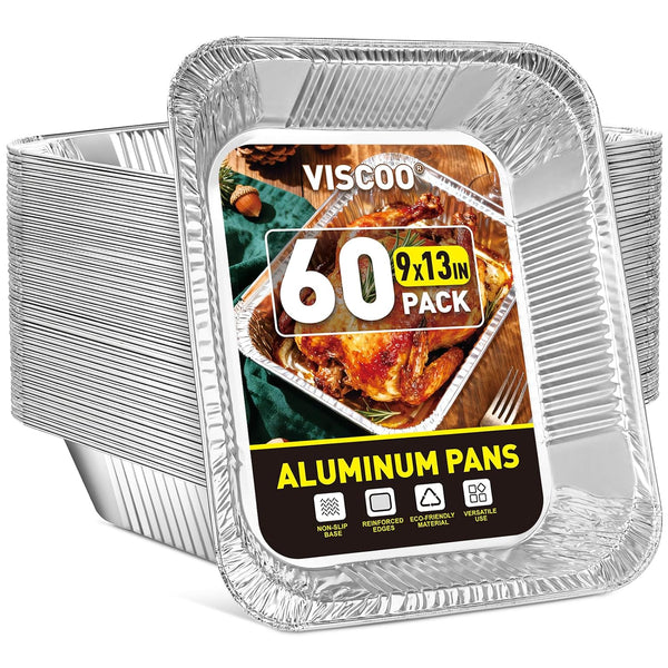 60 Pack 9X13 Inch Aluminum Pans, Disposable Foil Pans | Baking Aluminum Trays, Food Grade Heavy Duty Tin Foil Pans for Baking, Roasting, Cooking, Meal Prep and Freezer, Steam Tables1