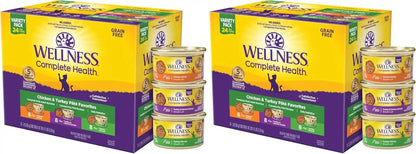 Wellness Complete Health Pate Variety Pack Adult Canned Wet Cat Food, Natural, Protein Rich, Grain Free, Seafood Favorites, 3 Oz, Pack of 24 Cans16