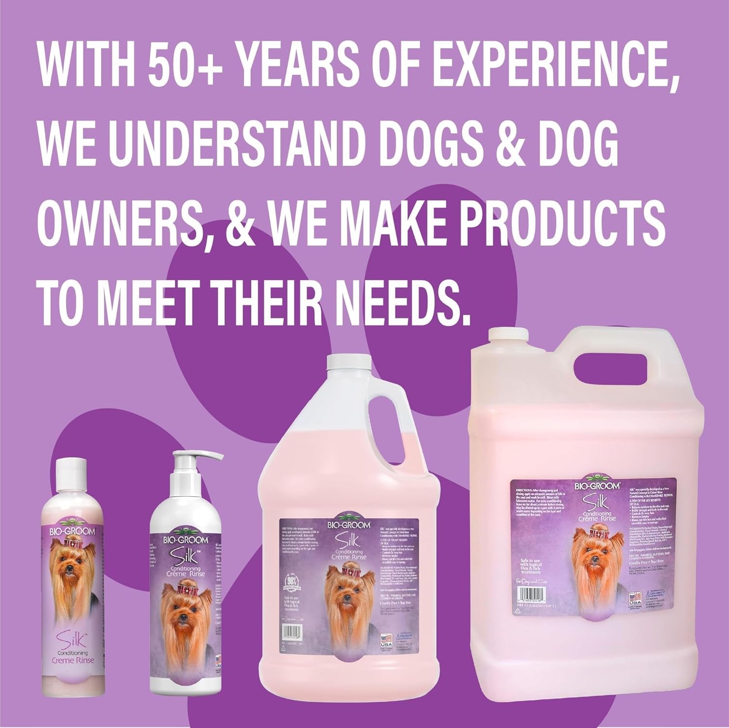 bio-groom-silk-creme-rinse-dog-puppy-conditioner-hair-detangler-for-dogs-moisturizes-skin-coat-removes-tangles-frizz-made-in-usa-1-gallon