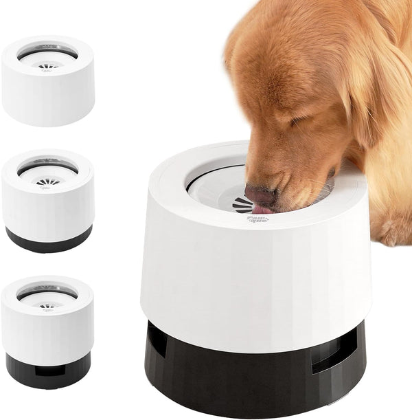 Pawque Raised 95Oz Slow Drinking Dog Water Bowl No Spill Medium Large Breed | Single Elevated Stainless Steel Water Bowl with Floating Disc, Stable Sturdy Base and Snap on Adjustable Height Stand1