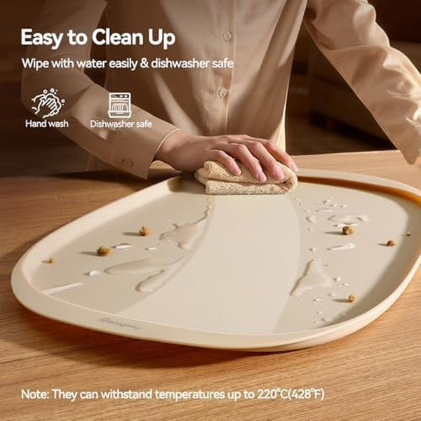 FEELNEEDY Silicone Cat & Dog Food Mat Waterproof, High Raised Edges for Leakage Protection, Dog Mat for Food and Water, Non-Slip Drip Tray, Easy Clean 18 * 12 * 0.5 Inches Feeding Pad (Small, Beige)5