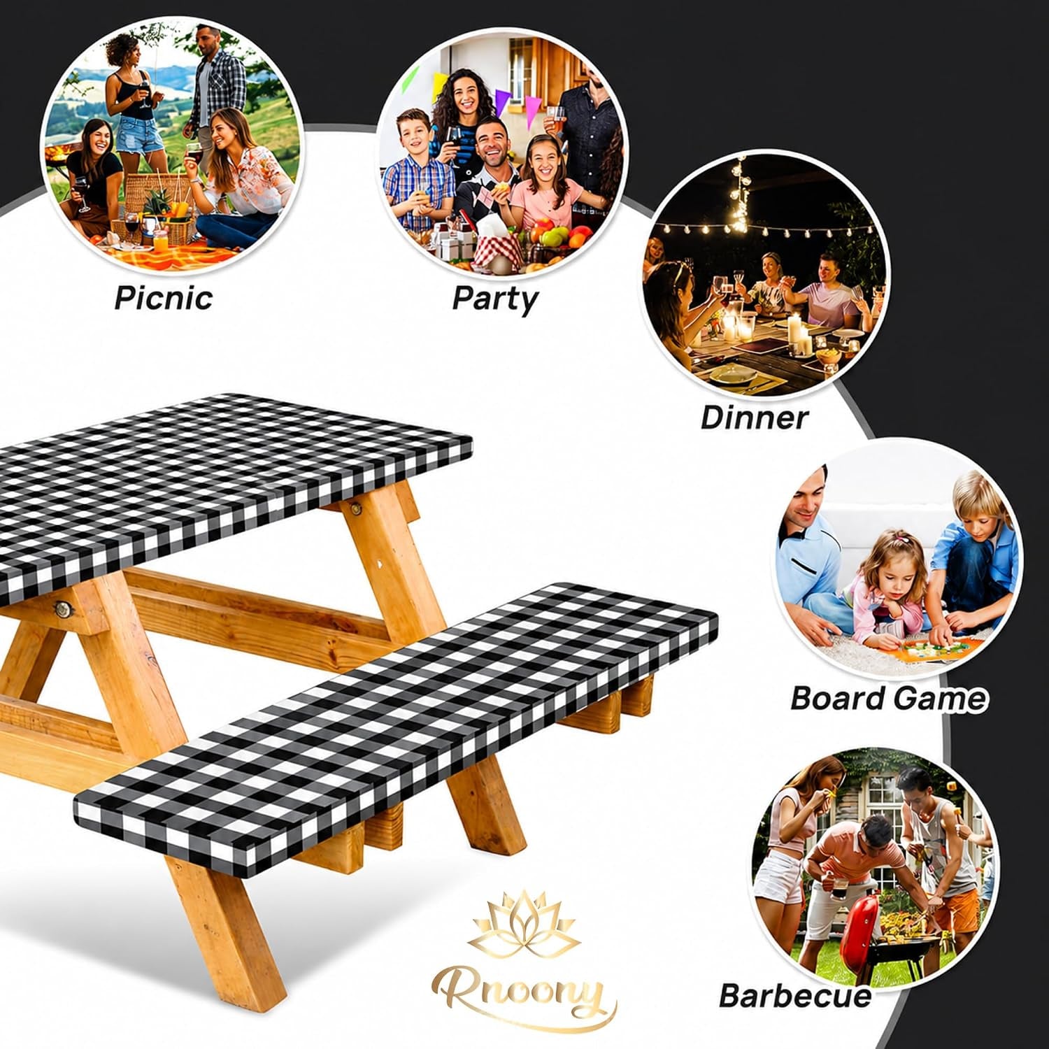 vinyl-fitted-picnic-table-cover-with-bench-covers-bag-6ft-black-checkered-outdoor-waterproof-windproof-tablecloth-with-elastic-edges-camping-rv-gear-campers-must-have-72x30-inches