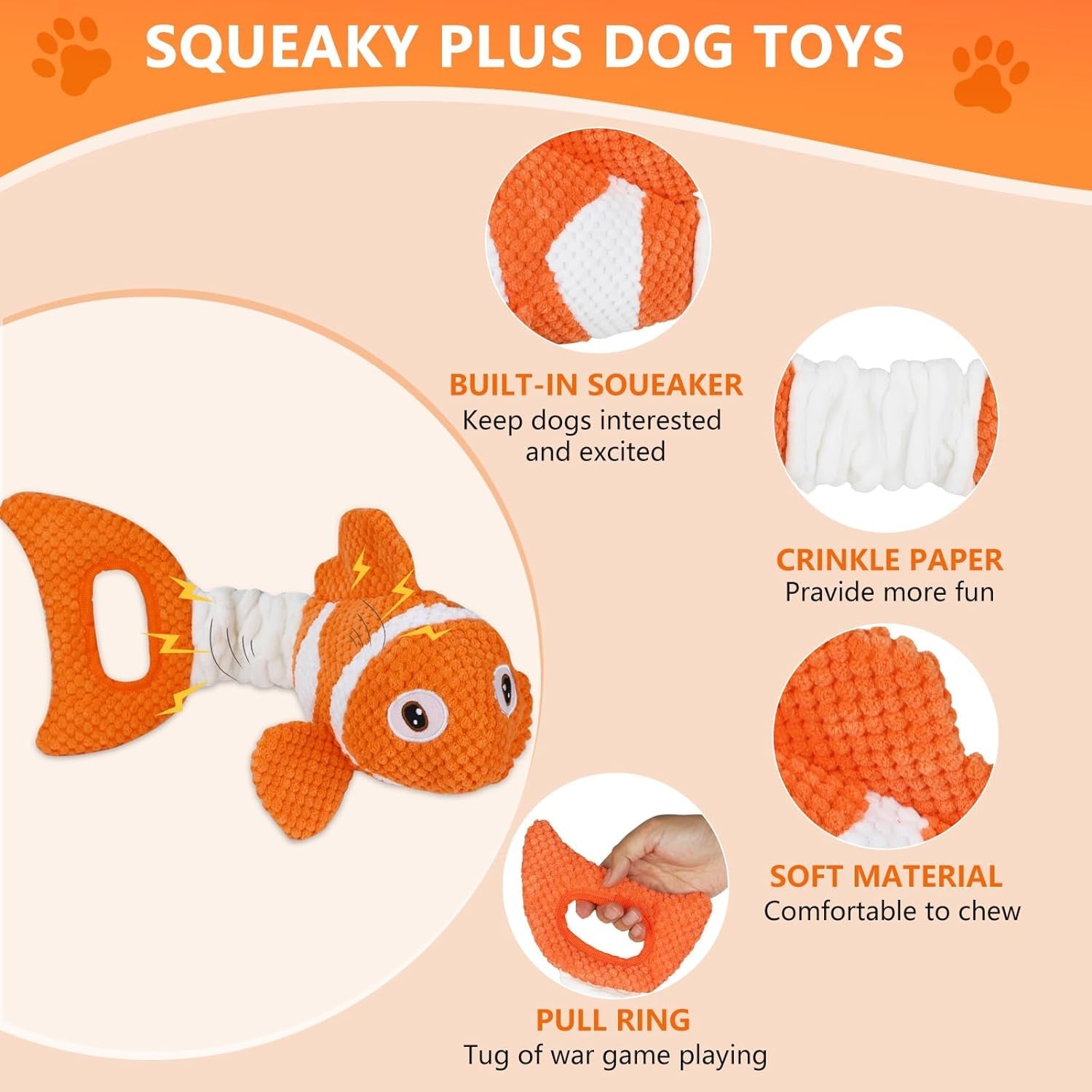 squeaky-clownfish-dog-toy-plush-crinkle-tug-toy-with-handle-pineapple-cotton-plush-with-squeaker-crinkle-paper-stretchable-body-and-tug-handle-for-interactive-indoor-or-outdoor-play