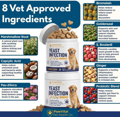 Natural Yeast Infection Treatment for Dogs, 150 Chews – anti Yeast Support for Itchy Skin & Ears – Helps Reduce Irritation & Paw Licking – Probiotic + Herbal Blend – Bacon Flavored Soft Chews3