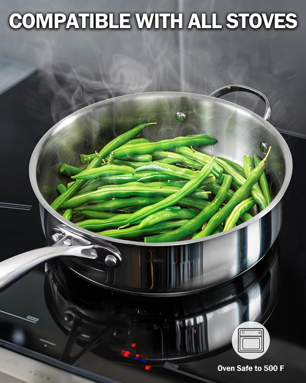 Classic 4 Quart Stainless Steel Sauté Pan with Lid, 10.5 Inch Deep Frying Pan, Induction Cookware Cooking Saute Skillet, Jumbo Cooker with Stay-Cool Handle, Dishwasher & Oven Safe3