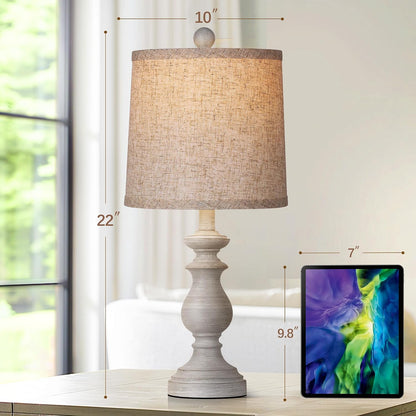 Traditional Table Lamp Set of 2, Rustic Farmhouse Table Lamps for Living Room Bedroom, 22" Bedside Desk Lamps Vintage Nightstand Lamps with Linen Shades, Antique Grey3