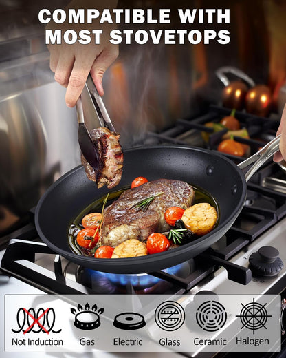 8-Piece Hard-Anodized Hybrid Nonstick Cookware Set Black | Kitchen Pots and Pans Set Includes Saucepans, Stockpot, Frying Pans & Lids, Not Induction, Stay-Cool SS Handles3