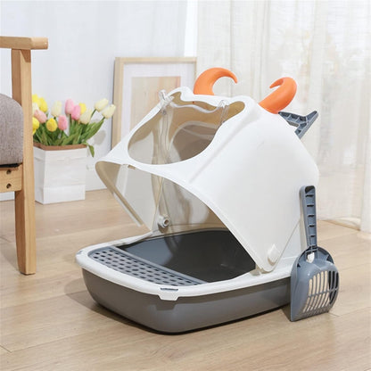 Dog Potty Training Toilet ﻿ Cat Litter Box Pan with Scoop and Hooded Cover Cute Large Cats Toilet Pet Kitty Enclosed Easy Clean(A)2