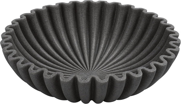 Large Decorative Bowl, Modern Handicraft Bowls for Home Decor, Decorative Fruit Bowl for Kitchen, Ruffle Bowl Decor, Stylish Key Bowl for Entry Table, Artificial Stone Black1