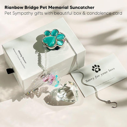 Dog Memorial Gifts for Loss of Dog, Pet Sympathy, Dog Memorial Suncatcher | Thoughtful Dogs and Cats Bereavement Remembrance Gifts, Natural Cat'S Eye Paw Crystal Suncatcher2