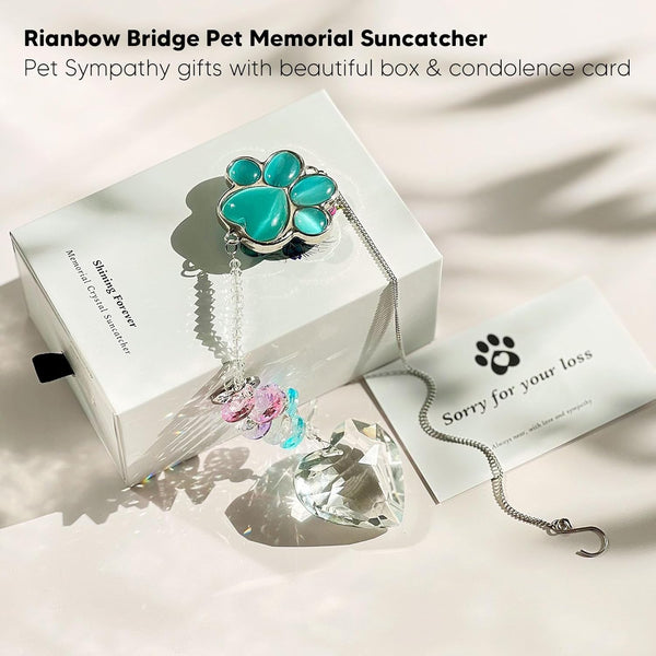 Dog Memorial Gifts for Loss of Dog, Pet Sympathy, Dog Memorial Suncatcher | Thoughtful Dogs and Cats Bereavement Remembrance Gifts, Natural Cat'S Eye Paw Crystal Suncatcher2