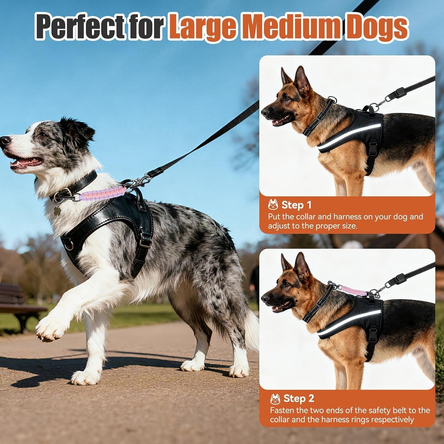 dog-collar-safety-clip-with-dual-clasps-handmade-backup-safety-strap-for-dog-harness-collars-and-no-pull-harness-connectors-pink-light-purple