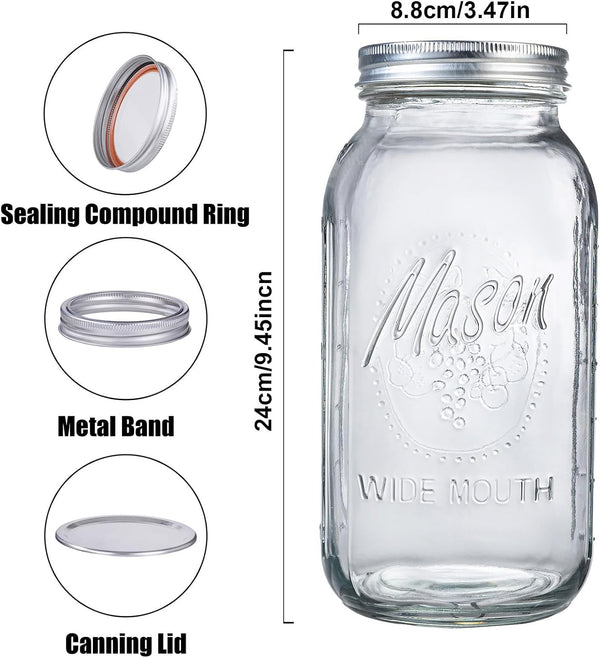 3 Pack 64Oz Wide Mouth Mason Jars,Half Gallon Mason Jar for Pickling, Canning, Fermenting and Food Storage, Microwave & Dishwasher Safe2