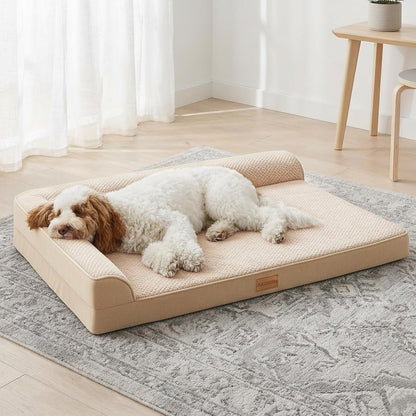 Orthopedic Dog Bed Large Sized Dog 36''X24'', Waterproof L Bolster Egg Crate Foam Pet Crate Beds with Washable Removable Cover, Non-Slip Soft Pet Couch Sleep Mat, Black9