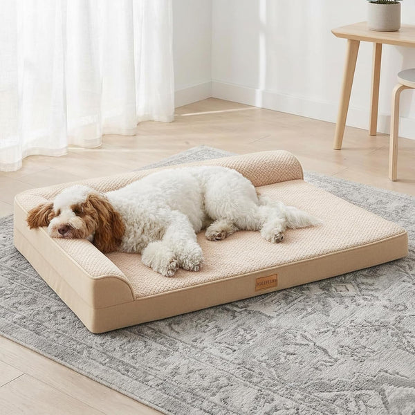 Orthopedic Dog Bed Large Sized Dog 36''X24'', Waterproof L Bolster Egg Crate Foam Pet Crate Beds with Washable Removable Cover, Non-Slip Soft Pet Couch Sleep Mat, Black9