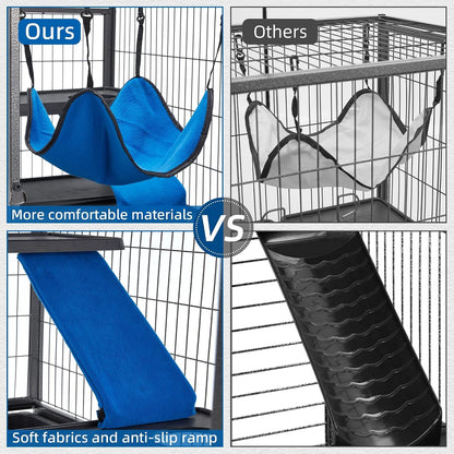 HABUTWAY 50''H Metal Small Animal Cages, Rolling Chinchilla Cage with Removable Ramps, Lagre Cage for Chinchillas/Guinea Pigs/Rabbit, Ferret Cages with Hammock & 5 Tiers, Black6