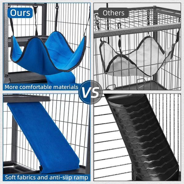 HABUTWAY 50''H Metal Small Animal Cages, Rolling Chinchilla Cage with Removable Ramps, Lagre Cage for Chinchillas/Guinea Pigs/Rabbit, Ferret Cages with Hammock & 5 Tiers, Black6