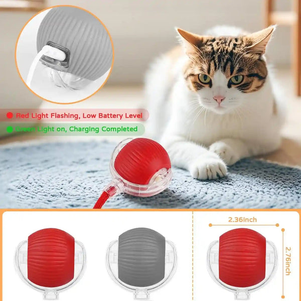 Goosheep 2PK Automatic Rolling Interactive Cat Toys Ball for Indoor Cat Dog | Red&Grey, 3 Modes, LED Light, 360° Smart Automatic Rolling, Suitable for Multi-Cat Families, for Indoor Cats and Small Dogs4