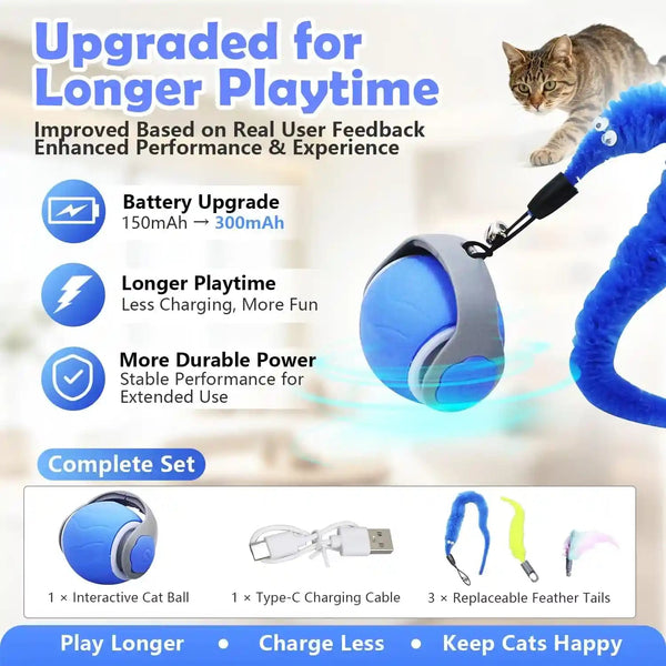 Automatic Interactive Cat Ball Toy for Indoor Cats, Electric Moving Rolling Cat Teaser Ball with Replaceable Feather, Stimulating Puzzle Enrichment Exercise for Kitten Adult Cats, Cat Birthday Gift5