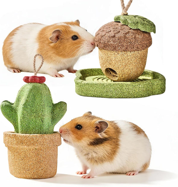 2 Pack Guinea Pig Chew Toys, Prevent Teeth Overgrowth, Rabbit Chew Toys, Natural Treats for Rabbit/Hamster Toys, Natural Timothy Grass & Vegetables, Small Animal Toys for Habitat Decoration1