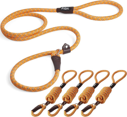 Fida Durable Slip Lead Dog Leash, 6 FT X 1/2" Heavy Duty Dog Loop Leashes, Comfortable Strong Rope Slip Leash for Large Medium Dogs, No Pull Pet Training Lead with Highly Reflective(1/2", Black)16