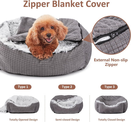 MIXJOY Dog Beds for Small Dogs, Rectangle Cave Hooded Blanket Puppy Bed, Luxury Orthopedic Cat Beds for Indoor Cats, Warmth and Machine Washable (20 Inches, Grey)2
