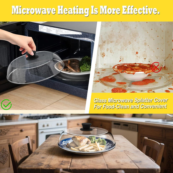 10In Glass Microwave Cover for Food,Glass Microwave Cover,Food Grade | 10In Glass Microwave Cover for Food, Microwave Plate Lid with Vent Holes & Easy-Grip Handle4