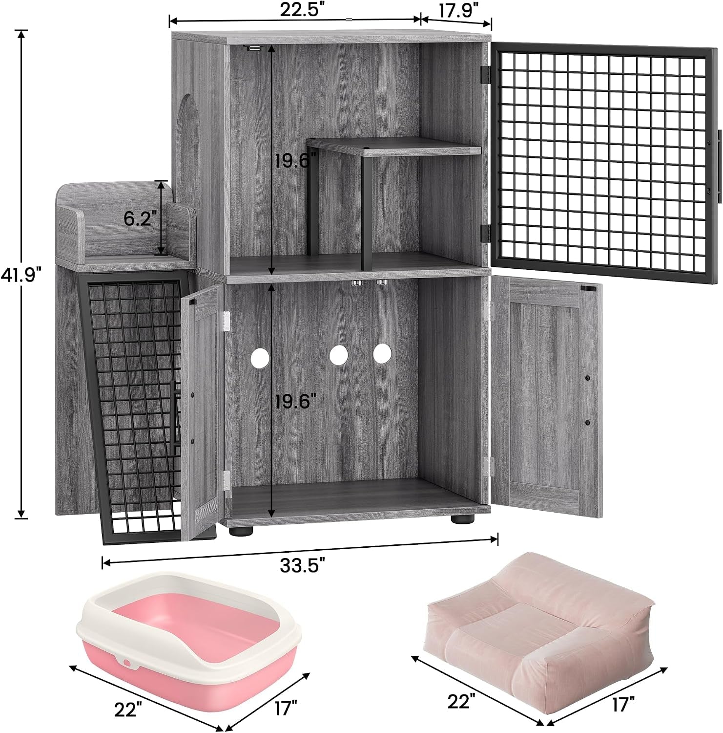 idealhouse-modern-cat-litter-box-enclosure-with-platform-double-layer-hidden-litter-box-indoor-washroom-villa-cat-house-with-ladder-33-5-l-x-17-9-w-x-41-9-h-dark-grey