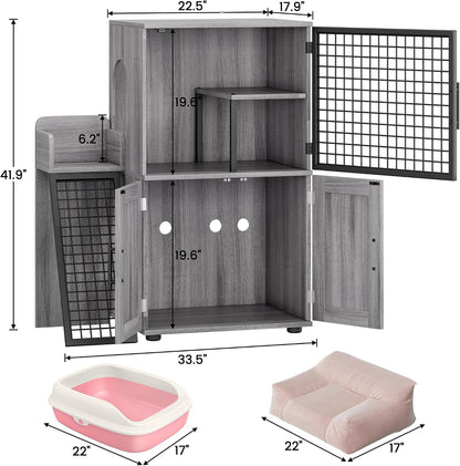 IDEALHOUSE Modern Cat Litter Box Enclosure with Platform, Double Layer Hidden Litter Box, Indoor Washroom, Villa Cat House with Ladder, 33.5" L X 17.9" W X 41.9" H,Dark Grey6