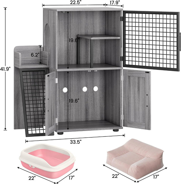 IDEALHOUSE Modern Cat Litter Box Enclosure with Platform, Double Layer Hidden Litter Box, Indoor Washroom, Villa Cat House with Ladder, 33.5" L X 17.9" W X 41.9" H,Dark Grey6