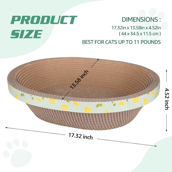 Oval Cat Cardboard Scratcher with Lounger Bed, High-Density Kitty Cat Scratching Pad for Indoor Cats Grinding Claws, Ergonomic Curved Furniture Couch Cat Scratch Protector, 17.3" × 13.6" × 4.5"5