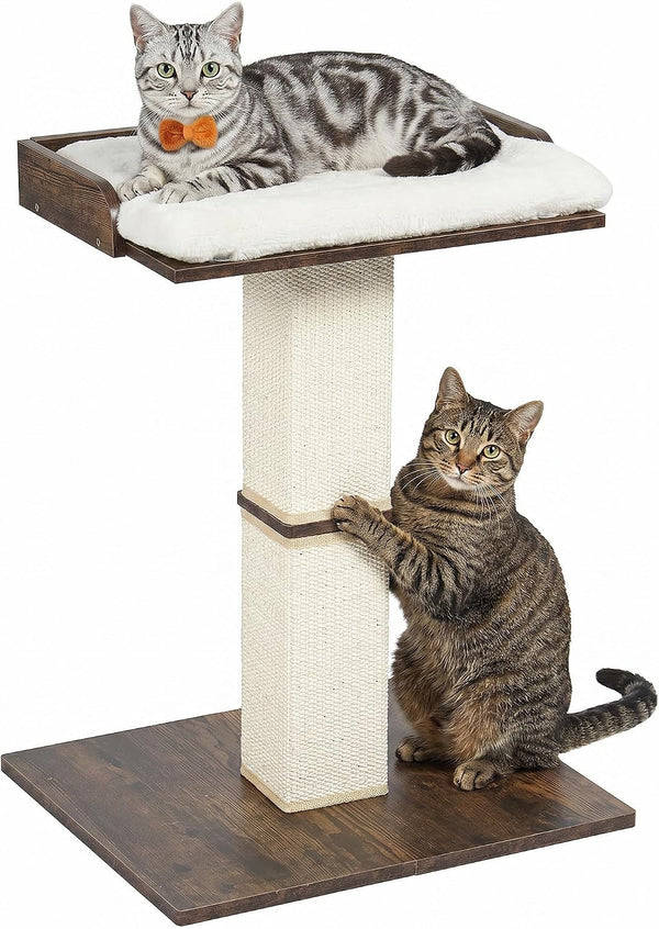 Retro Cat Scratching Post with Top Perch Bed for Indoor Cats | Removable & Washable Cushion, Small Morden Cat Tree, Cat Tower with Scratch Post, Natural Sisal, Retro-Style1