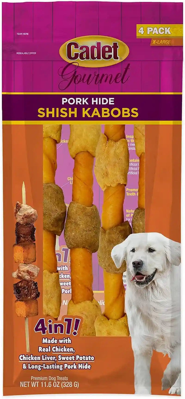 Cadet Gourmet Shish Kabob Dog Chews for Large Breeds, Rawhide Treats for Dogs with Chicken and Sweet Potato, Healthy & Natural Beef Hide, 10-Inch Sticks, 4 Count (Pack of 1)11