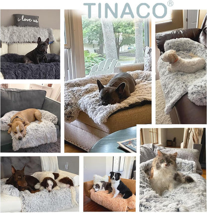 Calming Dogs/Cats Bed Mats, Dog Pad Washable Removable Couch Cover, Plush Long Fur Mat for Pets, Waterproof Lining, Perfect for Small, Medium and Large Dogs and Cats (Gradient Gray, 36"X31")3