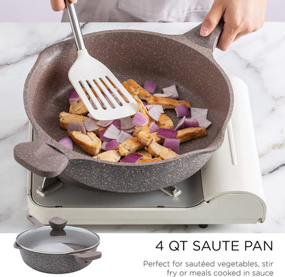 Non-Stick Cast Aluminum Cookware Set - Durable Kitchen Cookware for Everyday Cooking, Chocolate Brown, 6 Pc.7