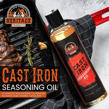 Heritage Products Cast Iron Seasoning Oil - Low-Smoke, Hi Temp All-Natural Skillet Conditioner for Dutch Oven, Griddle, Camp Grill – Cleans, Protects Cast Iron Cookware with Avocado Oil6